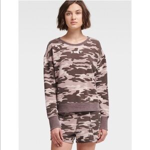 NEW Donna Karan Camo-Print Logo Pullover Sweatshirt